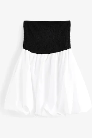 Next 100% Cotton Woven Jersey Mix Puffball Hem Bandeau Mini Dress AU 16