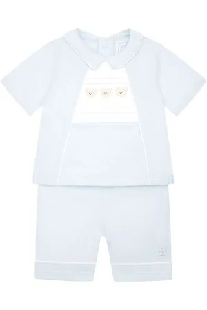 Emile et Rose Blue 100% Cotton 2pc Top With Pleated Bear Emb Panel & Shorts Set 12 Months (80 cm)