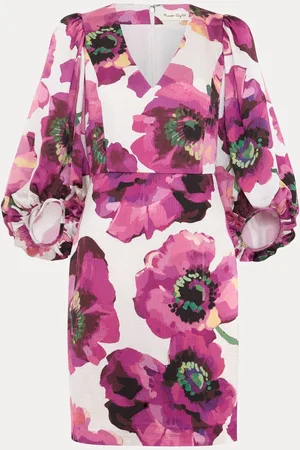 Phase Eight Fiona Floral Print Puff Sleeeve Dress AU 14