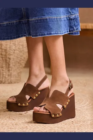 Love & Roses Tan Brown Suede Cross Strap Wedge Clog Sandals eu38uk5