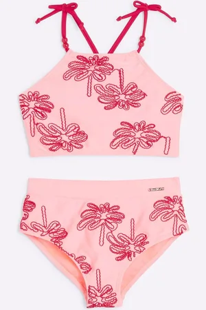 River Island Pink Girls Palm Embroidery Bikini 9
