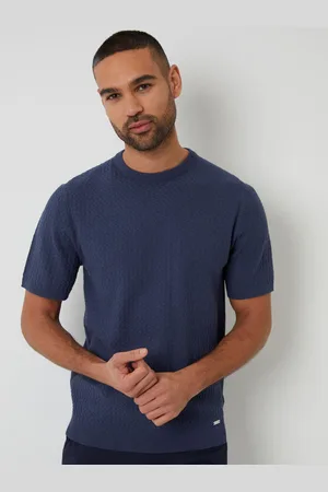 Threadbare Denim Blue Textured Front Knitted T-Shirt S