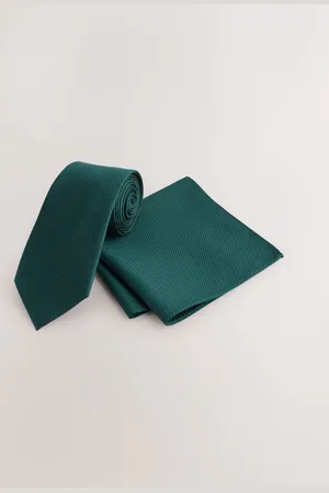 Next Green Textured Tie And Pocket Square Set One
