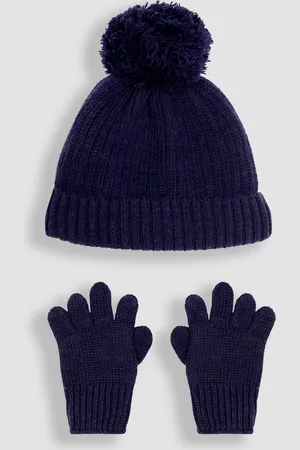 JoJo Maman Bébé Navy Blue Rib Hat & Gloves Set 1