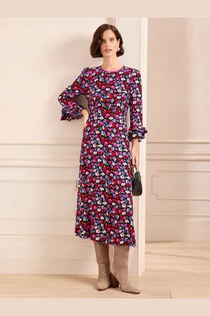 Love & Roses Ruffle Sleeve Midi Dress AU 12