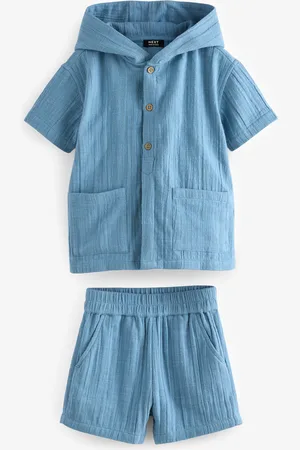 Next 100% Cotton Short Sleeve Texture Hooded Shirt and Shorts Set (3mths-7yrs) 3