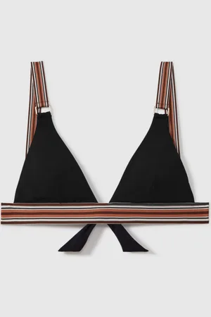 Reiss Black/Brown Yve Striped Strap Bikini Top AU 12