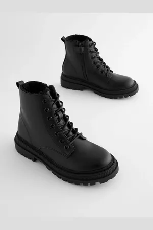 Next Matt Black Wide Fit (G) Warm Lined Lace-Up Ankle Boots AU 2 (EU 34.5)