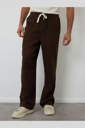 Threadbare Brown Linen Blend Baggy Trousers small