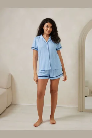 Chelsea Peers Blue Pointelle Button Up Pyjamas Set AU 10