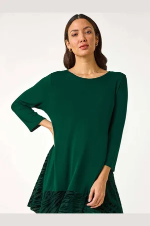 Roman Green Velvet Animal Print Hem Tunic Top AU 12