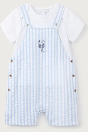 The White Company White 100% Cotton Stripe Lobster Embroidered Dungaree & T-Shirt Set 6