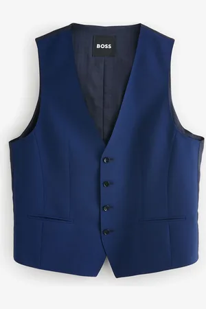 HUGO BOSS Blue Slim-Fit Wool Waistcoat 42