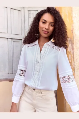 Love & Roses Lace Trim Deatil Long Sleeve 100% Cotton Shirt AU 18
