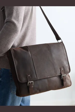 Next Brown Oily Leather Messenger Bag One