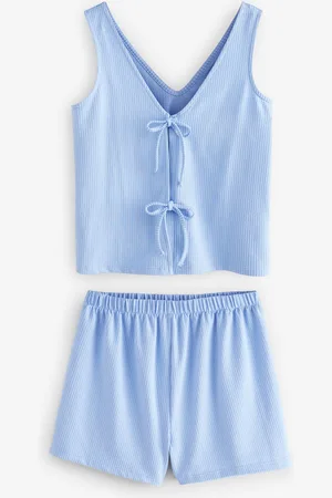 Next Blue Textured Tie Vest Short Set Pyjamas S Reg