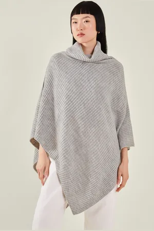 Accessorize Grey Roll Neck Rib Knit Poncho One