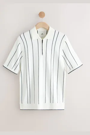 Next Regular Fit Short Sleeve Vertical Stripe Knit Quarter Zip Polo Shirt XS