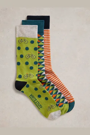 White Stuff Orange Bicycle Geo Socks 3 Pack M-L