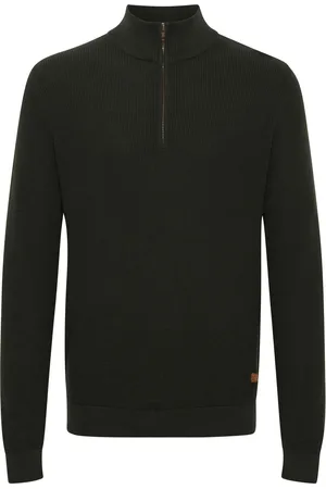 Blend Dark Khaki Green 100% Cotton Quarter Zip Knitted Sweat Jumper S
