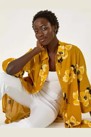 Roman Yellow Longline Floral Print Blouse AU 18
