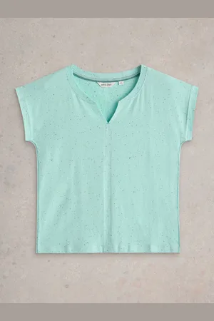 White Stuff Blue Nelly Nep Notch Neck T-Shirt AU 24