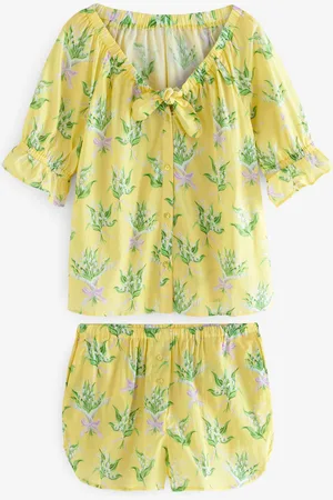 Cath Kidston Yellow Lily of the Valley 100% Cotton Frill Short Pyjamas AU 14 R