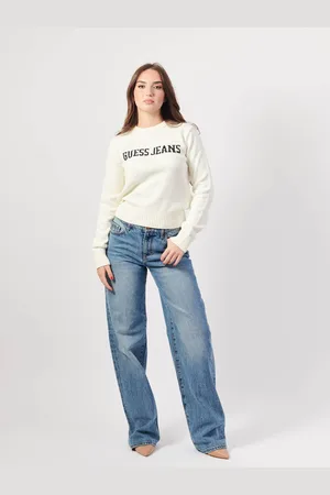Guess Cream 100% Cotton Logo Knit Jumper L