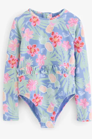 Roxy Blue Tropical Story Print Long Sleeve One Piece Rashguard 122128cm
