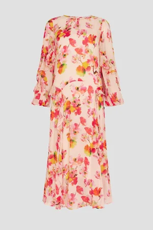 Monsoon Vanna Frill Floral Print Midi Dress AU 14