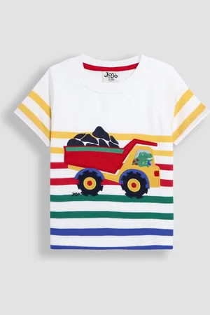 JoJo Maman Bébé Multi Stripe Construction Appliqué T-Shirt 6