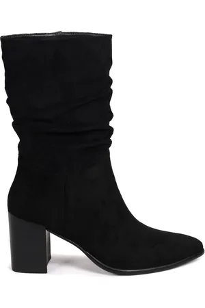 Linzi Black Wisteria Western Style Ruched Ankle Boots With Leather Stacked Heel AU 7 (EU 38)