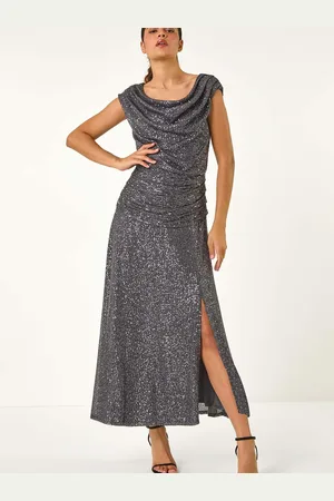 Roman Sequin Cowl Neck Stretch Maxi Dress AU 20