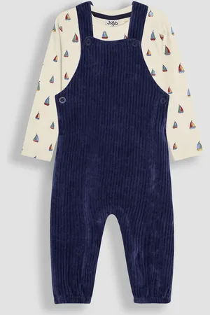 JoJo Maman Bébé Navy Appliqué Dungarees & Print Top Set Upto 3 Months (50