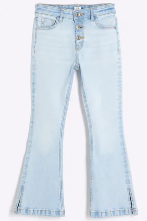 River Island Blue Girls Button Front Flared Jeans 11 Years (146cm)