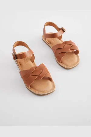 Next Tan Brown Standard Fit (F) Leather Woven Sandals AU 13.5 (EU 32.5)