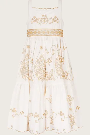 Monsoon Gold Floral Print Embroidered Dress 6 Years (116cm)