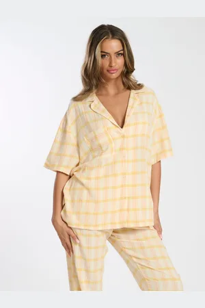 Loungeable Yellow Woven Traditional Short Sleeve Pyjamas Set S