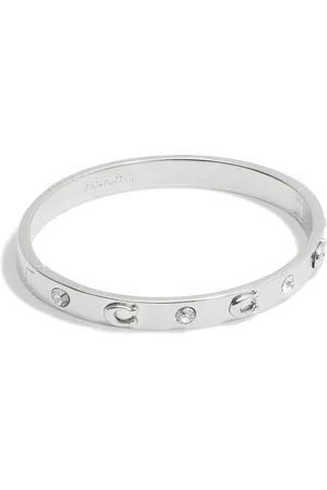 Coach Silver Tone Signature Stone Bangle Boxed Bracelet One
