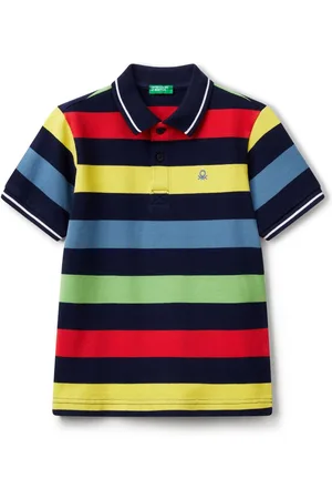Benetton Boys Pique Stripe 100% Cotton Polo Shirt 11