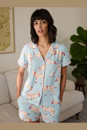 Chelsea Peers Blue Boho Stripe Zebra Print Short Pyjamas Set 22