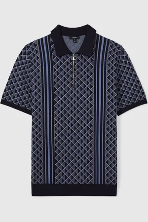 Reiss Sanderson Half-Zip Diamond Stitch Polo Shirt S