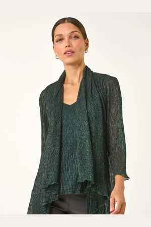 Roman Green Plisse Spot Print Metallic Foil Kimono AU 16
