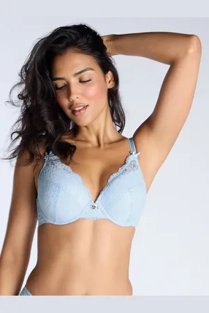 Boux Avenue Blue Amber Lace Plunge Bra 34 DD
