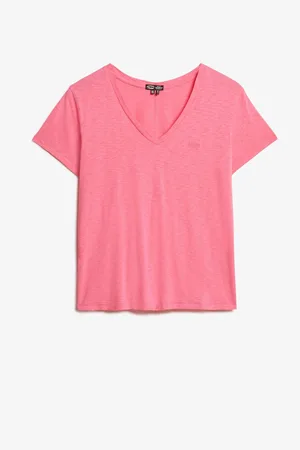 Superdry Pink Slub Embroidered Relaxed V-Neck T-Shirt AU 12