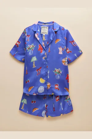 Joules Natalia Blue Satin Short Pyjama Set L
