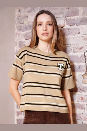 Threadbare Natural Striped Knitted Varsity 100% Cotton T-Shirt AU 10