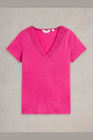 White Stuff Pink Ellie Lace T-Shirt AU 16