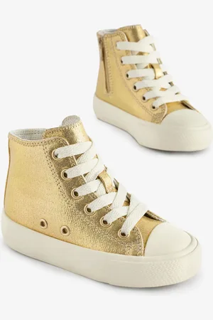 Next Gold Metallic Wide Fit (G) Chunky High Top Trainers AU 4 (EU 20.5)