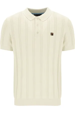 Fila Kennedy Textured Stripe Knit 100% Cotton Polo Shirt L